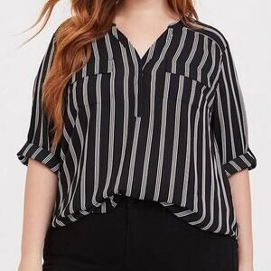Torrid Harper Georgette Pullover 3/4 Sleeve Blouse Stripes   Black White Brown
